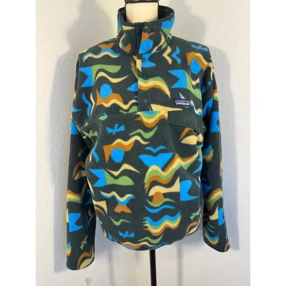 Patagonia Synchilla Arctic Collage Northern Green Fleece Pullover M - Picture 1 of 15
